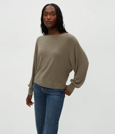 Michael Stars Roxy Balloon Sleeve Ribbed Top In Cobblestone