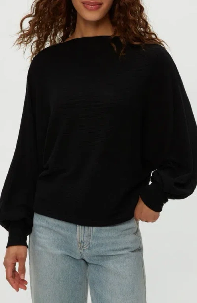 Michael Stars Roxy Rib Balloon Sleeve Knit Top In Black