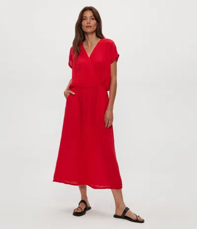 Michael Stars Rylee Gauze Midi Dress In Red
