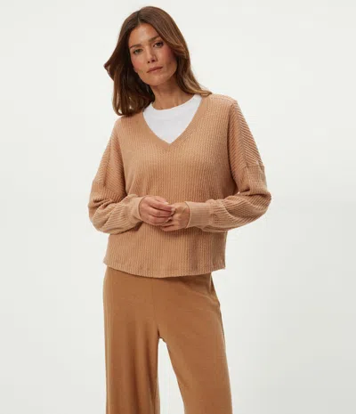 Michael Stars Salma V-neck Brushed Waffle Top In Brown