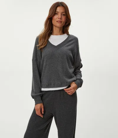 Michael Stars Salma Waffle Stitch V-neck Knit Top In Gray