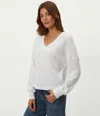 Michael Stars Salma V-neck Brushed Waffle Top In White