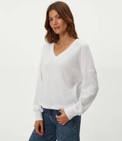 Michael Stars Salma V-neck Brushed Waffle Top In White