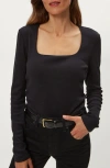 Michael Stars Sarah Long Sleeve Square Neck T-shirt In Black