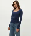 Michael Stars Sarah Square Neck Tee In Blue
