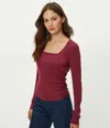 Michael Stars Sarah Long Sleeve Square Neck T-shirt In Red