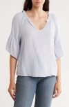 Michael Stars Savannah Flutter Sleeve Cotton Gauze Top In Blue