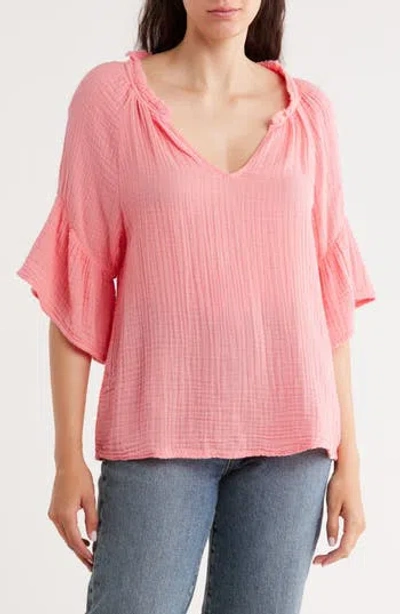 MICHAEL STARS MICHAEL STARS SAVANNAH FLUTTER SLEEVE COTTON GAUZE TOP