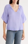 Michael Stars Savannah Flutter Sleeve Cotton Gauze Top In Purple