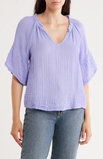Michael Stars Savannah Flutter Sleeve Cotton Gauze Top In Purple