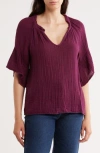 Michael Stars Savannah Flutter Sleeve Cotton Gauze Top In Purple