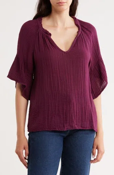Michael Stars Savannah Flutter Sleeve Cotton Gauze Top In Purple