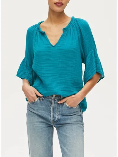 Michael Stars Savannah Flutter Sleeve Top In Deep Teal In Blue