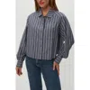 Michael Stars Scarlet Stripe Crop Button-up Shirt In Gray