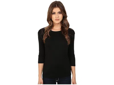 Michael Stars Shine Dora 3/4 Sleeve Crew Neck Shirt Women's T Shirt Black (us 0-12), Cotton/cotton Blend/nylon