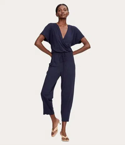 Michael Stars Short Sleeve Surplice Jersey Jumpsuit In Navy In Blue