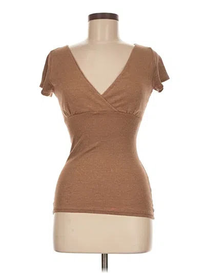 Pre-owned Michael Stars Short Sleeve Top Brown Sweetheart Neckline Tops