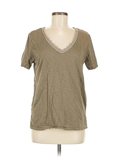 Pre-owned Michael Stars Short Sleeve Top Tan V Neck Tops In Brown