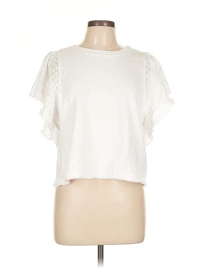 Pre-owned Michael Stars Short Sleeve Top White Ruffles Neckline Tops