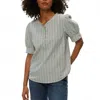 Michael Stars Simone Puff Sleeve Striped Top In Seacrest Stripe In Gray
