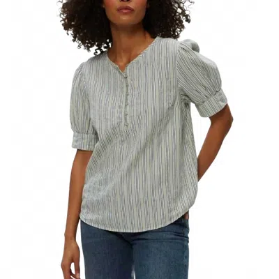 Michael Stars Simone Puff Sleeve Striped Top In Seacrest Stripe In Gray