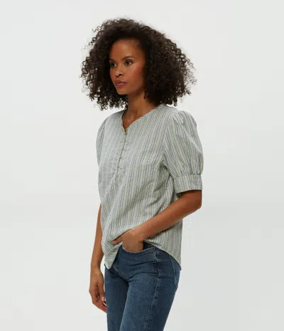 Michael Stars Simone Puff Sleeve Top In Seacrest Stripe