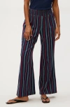 Michael Stars Sita Embroidered Stripe Cotton Wide Leg Pants In Blue