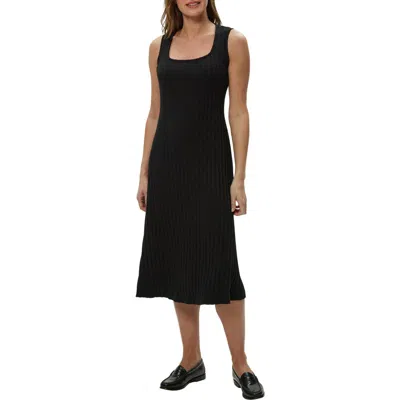 Michael Stars Sofia Wide Rib Sleeveless Cotton Blend Knit Midi Dress In Black
