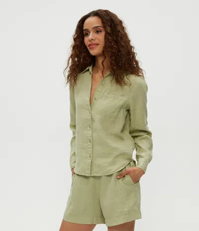 Michael Stars Spencer Linen Button Down Top In Seacrest