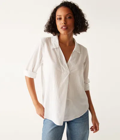 Michael Stars Stevie Collared Popover Shirt In White