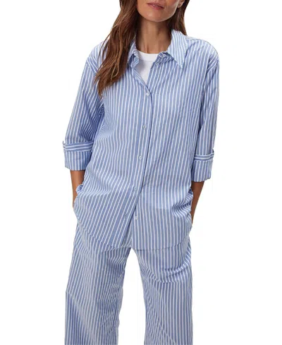 Michael Stars Stripe Carson Button Down Top In Blue