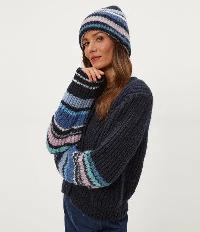 Michael Stars Striped Knit Beanie In Blue
