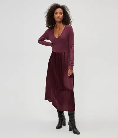 Michael Stars Sutton Mixed Fabric Satin Dress In Beetroot