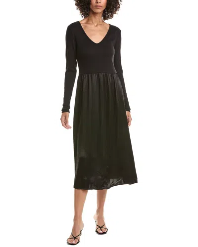 Michael Stars Sutton Mixed Media Midi Dress In Black