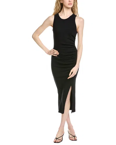 Michael Stars Tala Sleeveless Shirred Seam Midi Dress In Black