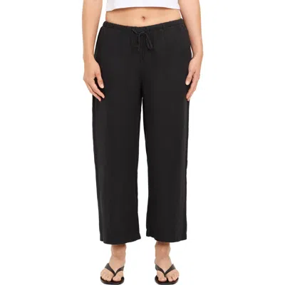 Michael Stars Tali Linen Blend Wide Leg Drawstring Pants In Black