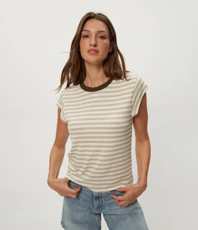 Michael Stars Tanya Striped Power Shoulder Tee In Multi