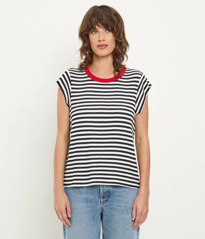 Michael Stars Tanya Striped Power Shoulder Tee In Multi