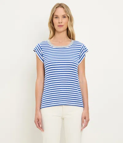 Michael Stars Tanya Striped Power Shoulder Tee In Blue