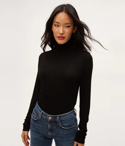 Michael Stars Clara Ruched Neck Turtleneck Top In Black