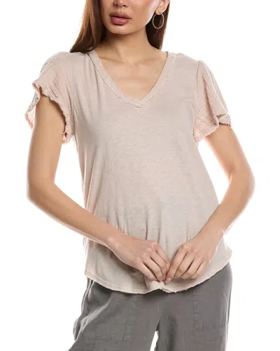 Michael Stars Tate Fabric Mix T-shirt In Beige