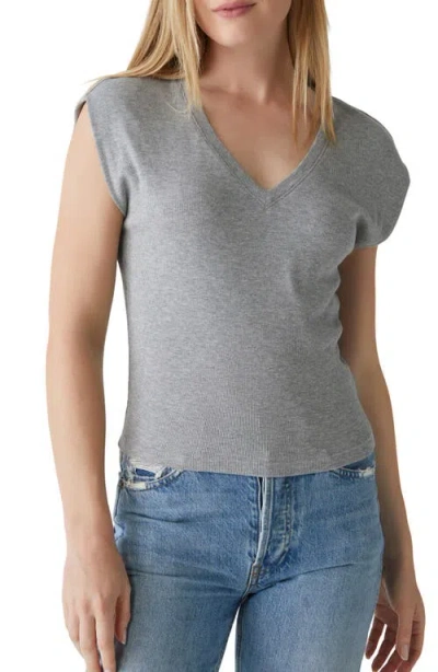 Michael Stars Tati Power Shoulder Rib Top In Gray
