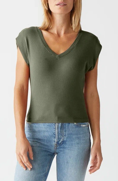 Michael Stars Tati Power Shoulder Rib Top In Green