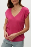 Michael Stars Tati Power Shoulder Rib Top In Pink