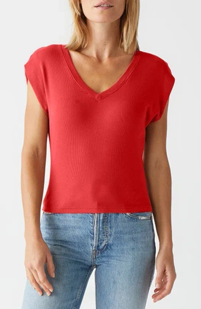 Michael Stars Tati Power Shoulder Rib Top In Red