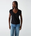 Michael Stars Tati Power Shoulder Rib Top In Black