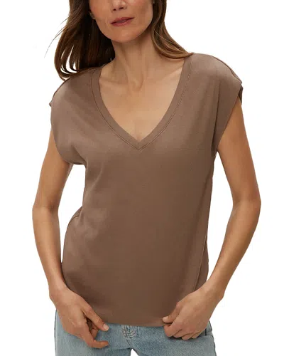 Michael Stars Tati V Neck Power Shoulder Top In Cobblestone