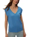 Michael Stars Tati V Neck Power Shoulder Top In Ocean