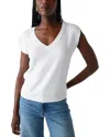 Michael Stars Tati V Neck Power Shoulder Top In Lucky