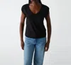 Michael Stars Tati Power Shoulder Rib Top In Black